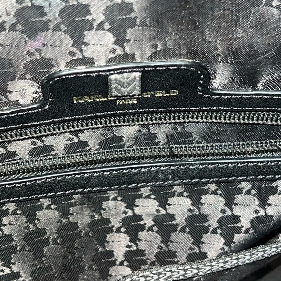 Karl Lagerfeld Paris Black Leather & Magenta Simone Satchel - Picture 13 of 16